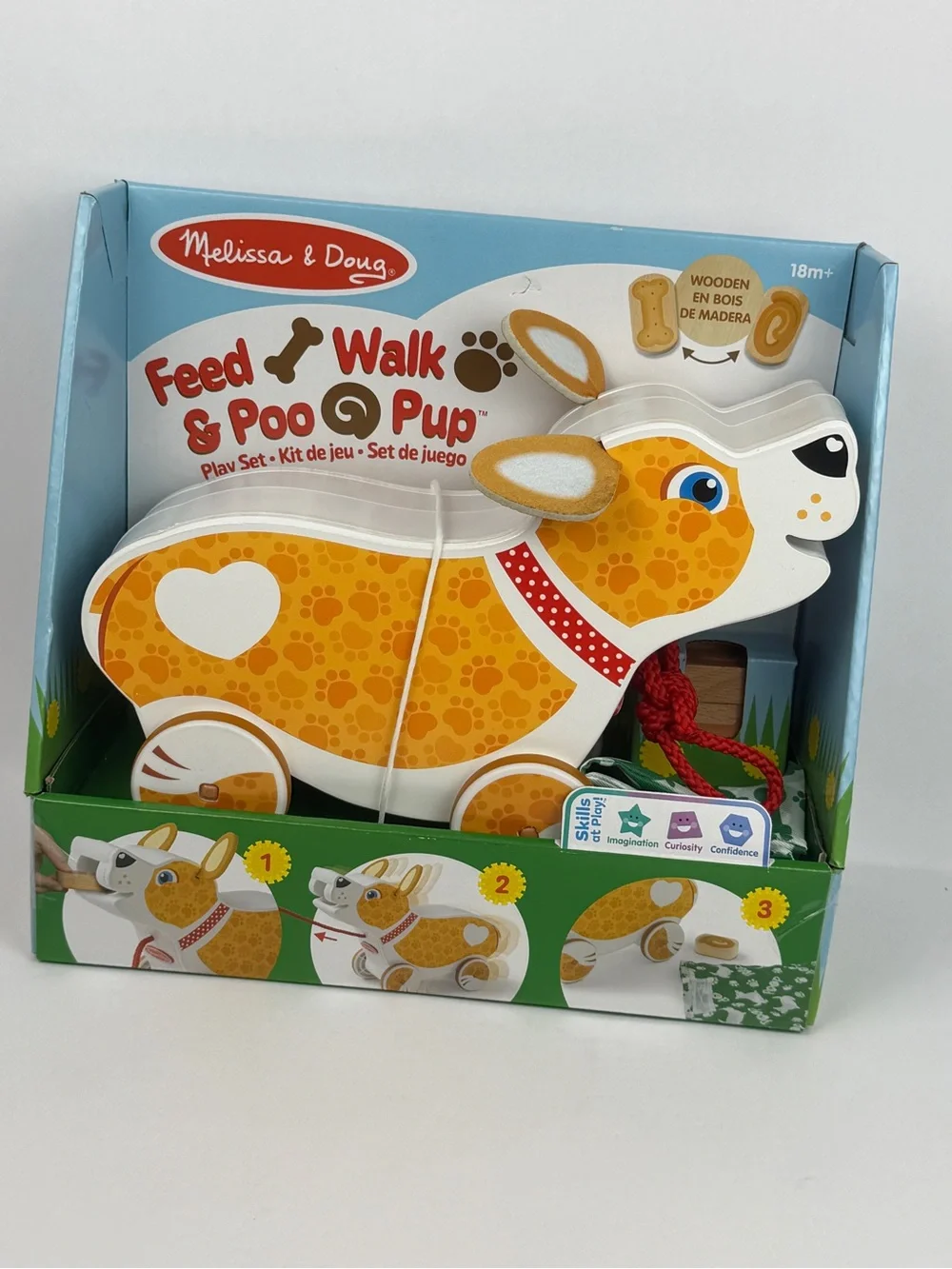 Melissa & Doug Feed, Walk & Poo Pup Wooden Preschool Pull Toy Ages 18m +